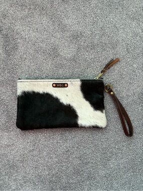 W&G White & Brown Cowhide Wristlet Clutch